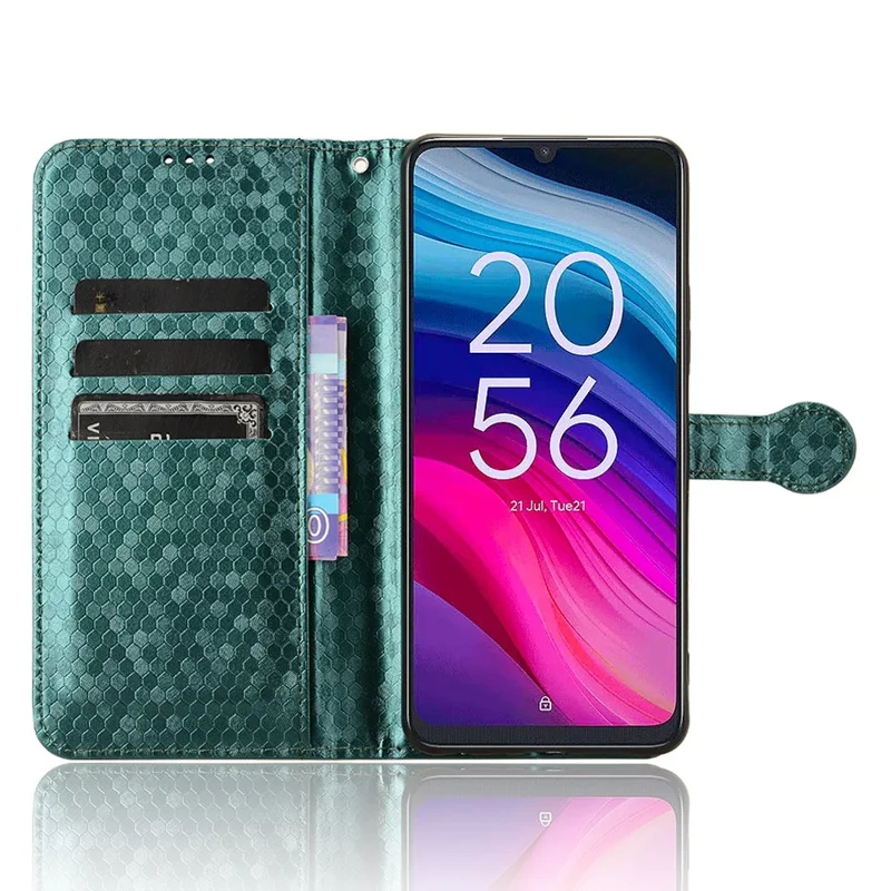 For TCL 505 Wallet Phone Case Dots Pattern PU Leather Flip Cover - Green