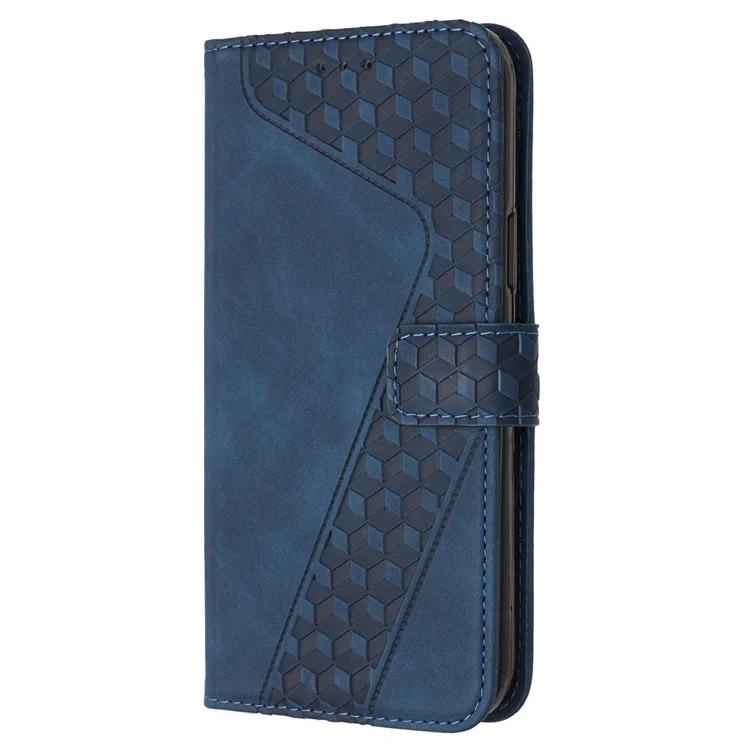 For iPhone 12 Pro 6.1 inch Case PU Leather Phone Wallet 7-Shape Imprinted Anti-scratch Cover - Blue