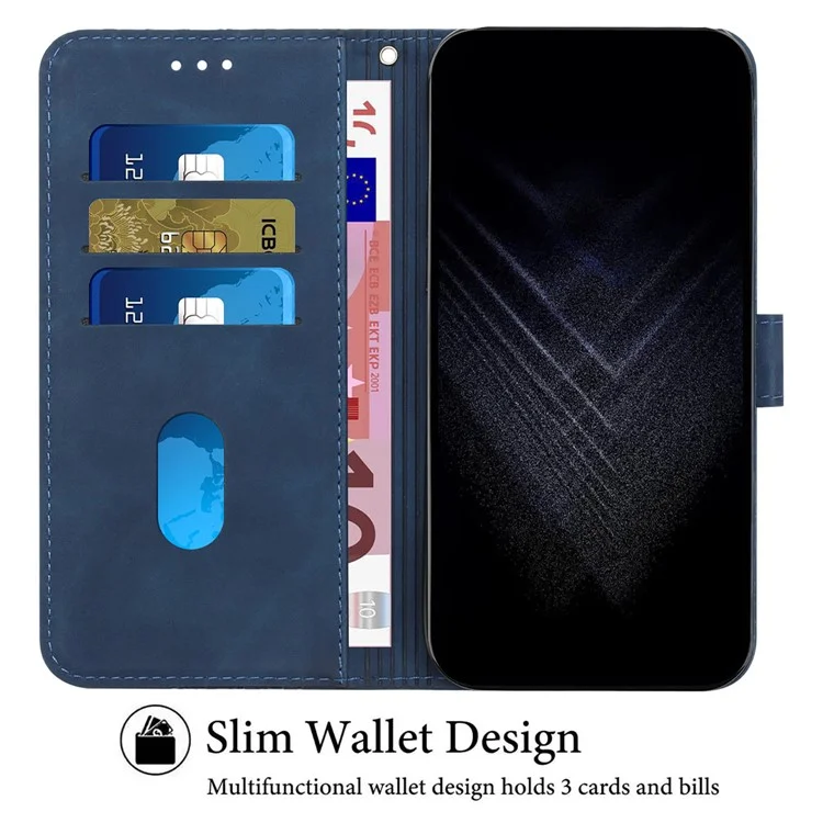 For iPhone 14 Plus Mobile Phone Cases Imprinted 7-Shape PU Leather Wallet Phone Stand Cover - Blue