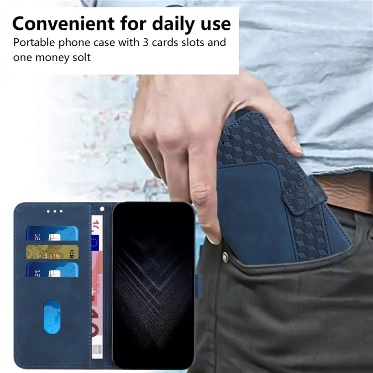 For iPhone 14 Plus Mobile Phone Cases Imprinted 7-Shape PU Leather Wallet Phone Stand Cover - Blue