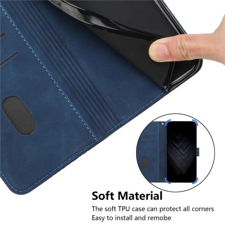 For iPhone 14 Plus Mobile Phone Cases Imprinted 7-Shape PU Leather Wallet Phone Stand Cover - Blue