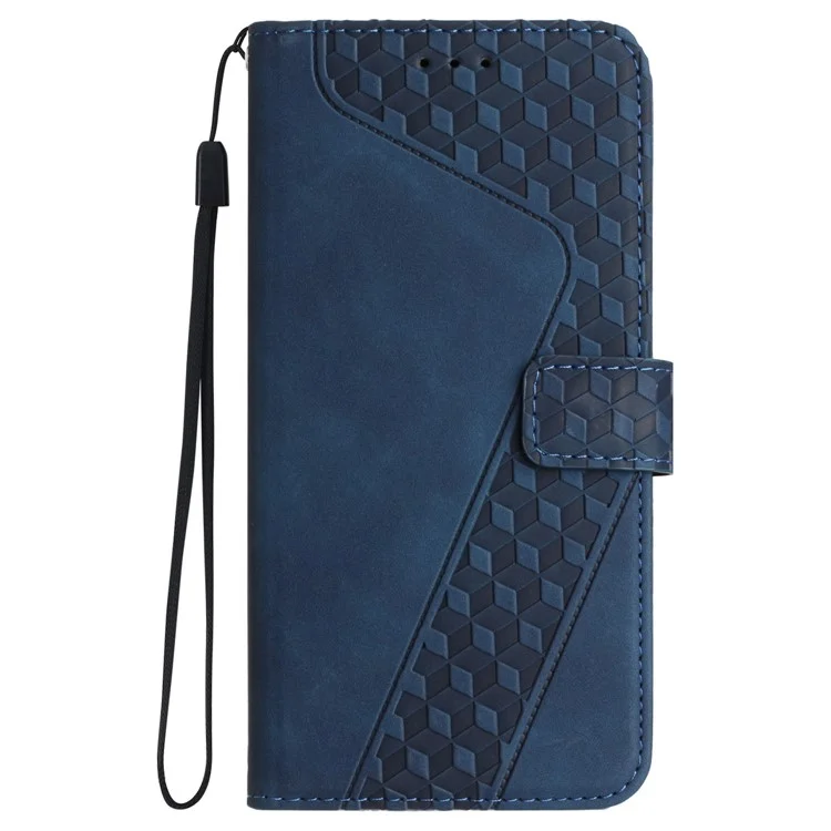 For iPhone 14 Plus Mobile Phone Cases Imprinted 7-Shape PU Leather Wallet Phone Stand Cover - Blue