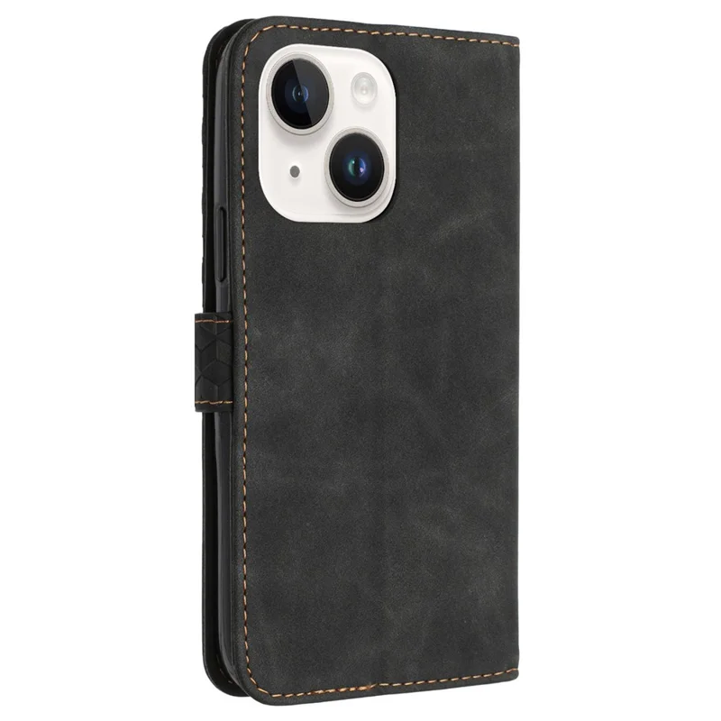For iPhone 14 Plus Mobile Phone Cases Imprinted 7-Shape PU Leather Wallet Phone Stand Cover - Black