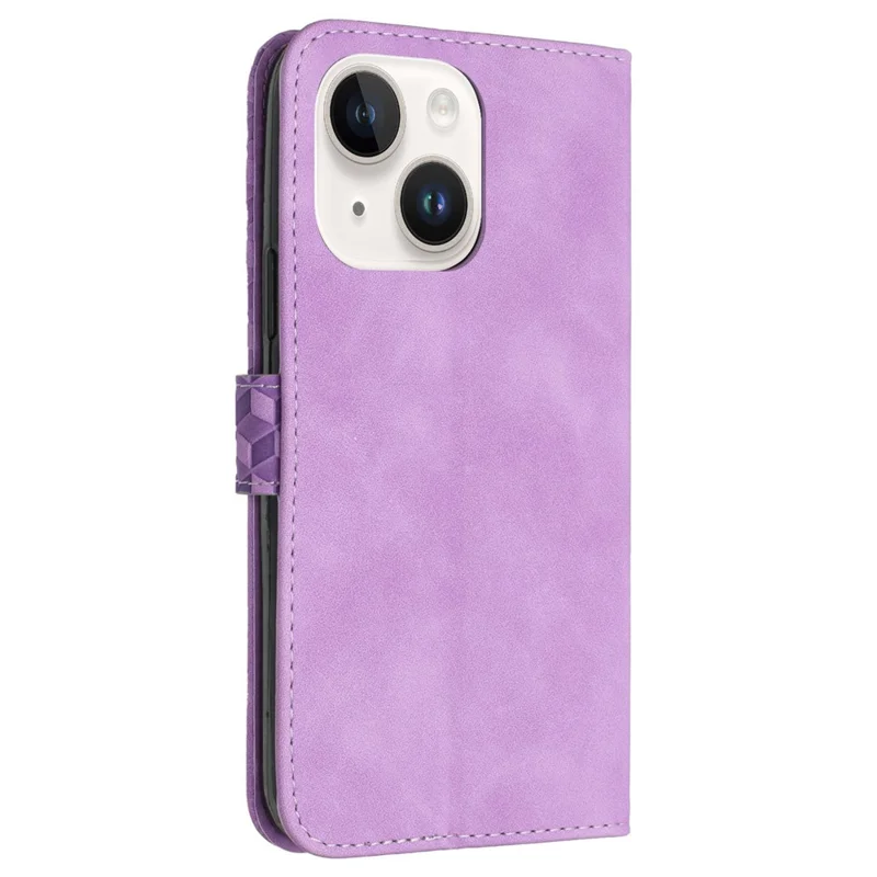 For iPhone 14 Plus Mobile Phone Cases Imprinted 7-Shape PU Leather Wallet Phone Stand Cover - Purple
