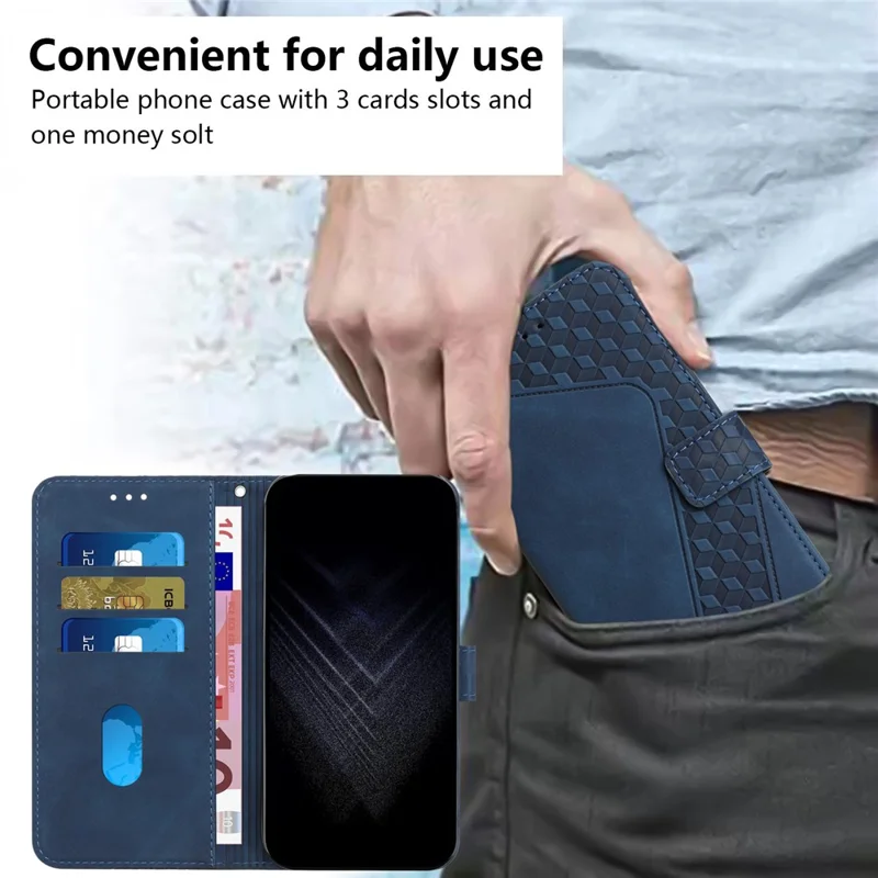 For iPhone 12 Cell Phone Cases 7-Shape Imprinted PU Leather Wallet Cover - Blue