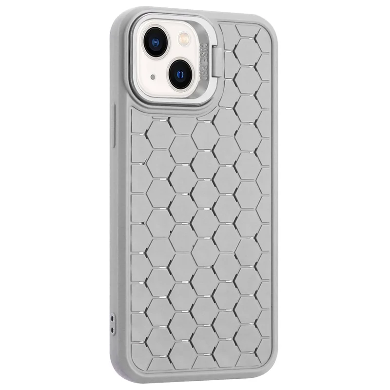 For iPhone 15 Plus Case TPU Phone Cover Breathable Cooling with Lens Kickstand - Grey