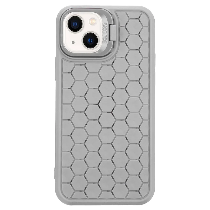 For iPhone 15 Plus Case TPU Phone Cover Breathable Cooling with Lens Kickstand - Grey