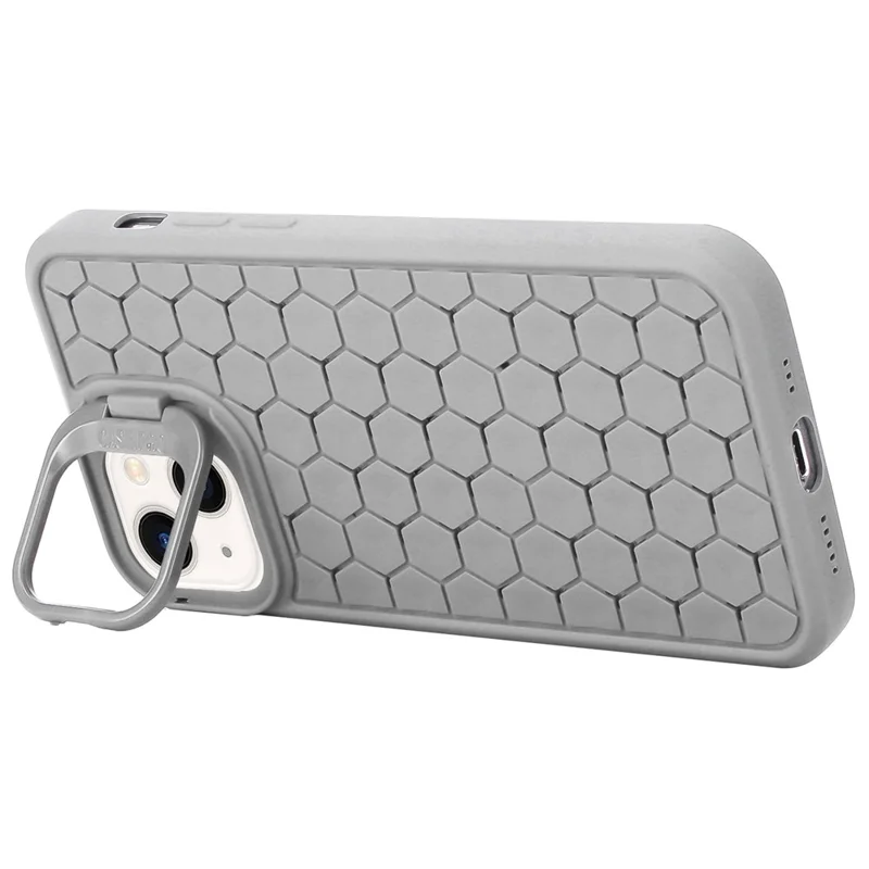 For iPhone 15 Plus Case TPU Phone Cover Breathable Cooling with Lens Kickstand - Grey