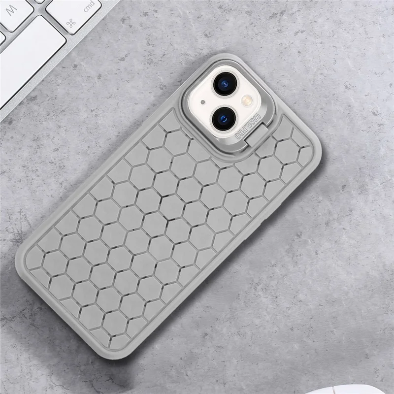 For iPhone 15 Plus Case TPU Phone Cover Breathable Cooling with Lens Kickstand - Grey