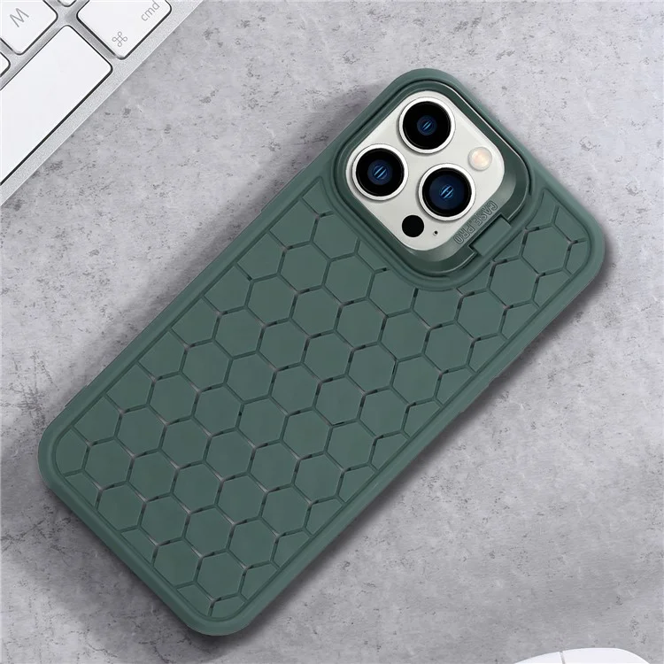 For iPhone 12 / 12 Pro Kickstand Case Breathable Cooling TPU Phone Cover - Army Green