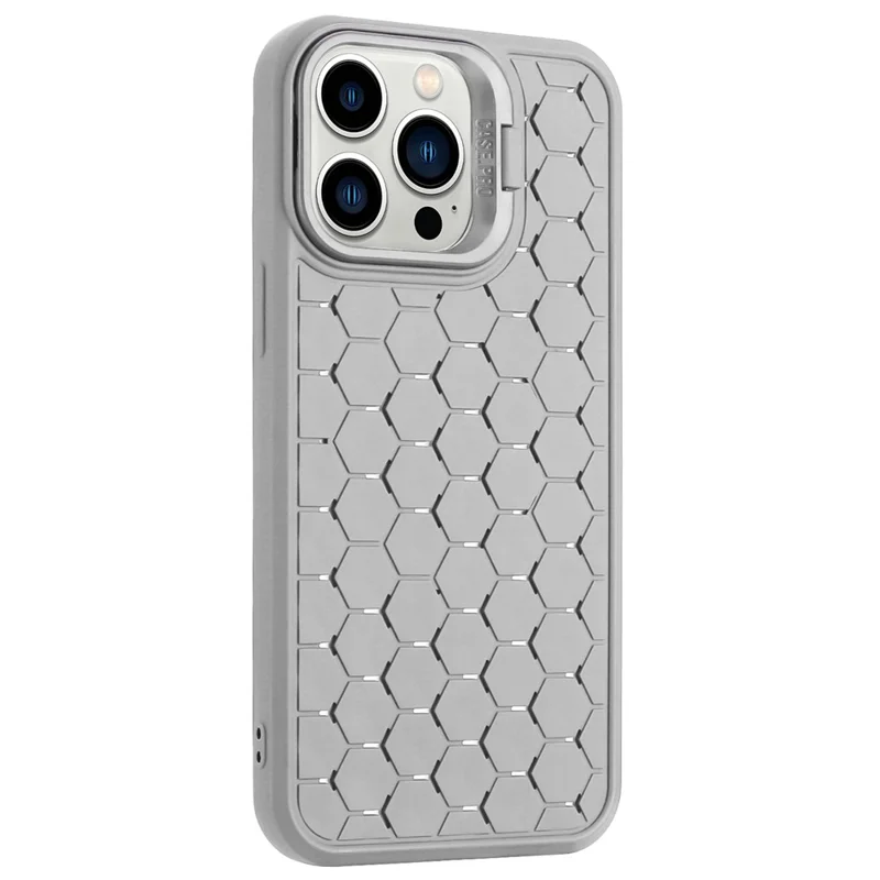 For iPhone 12 / 12 Pro Kickstand Case Breathable Cooling TPU Phone Cover - Grey