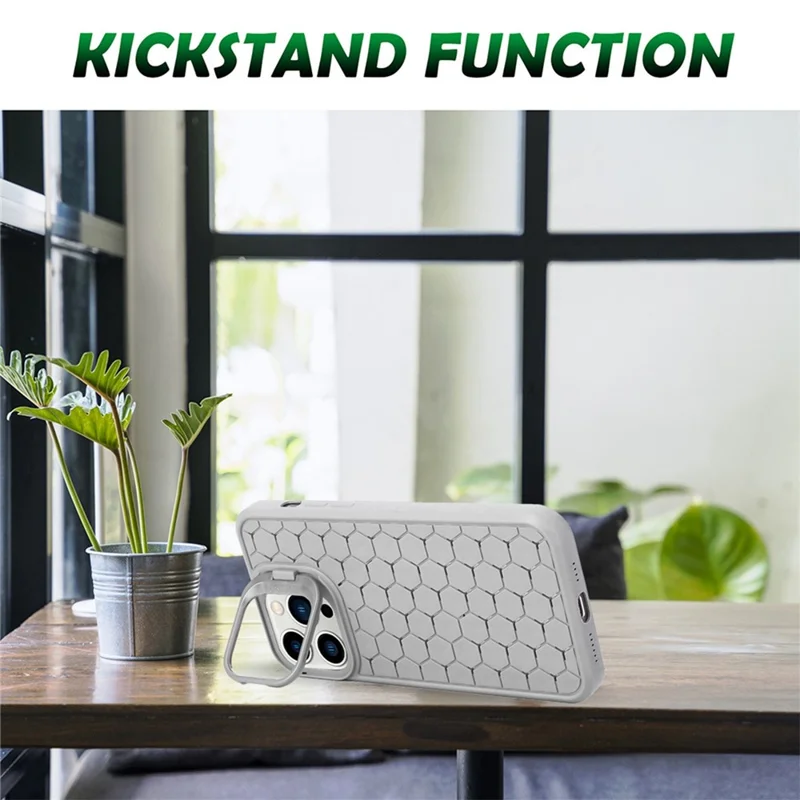 For iPhone 12 / 12 Pro Kickstand Case Breathable Cooling TPU Phone Cover - Grey