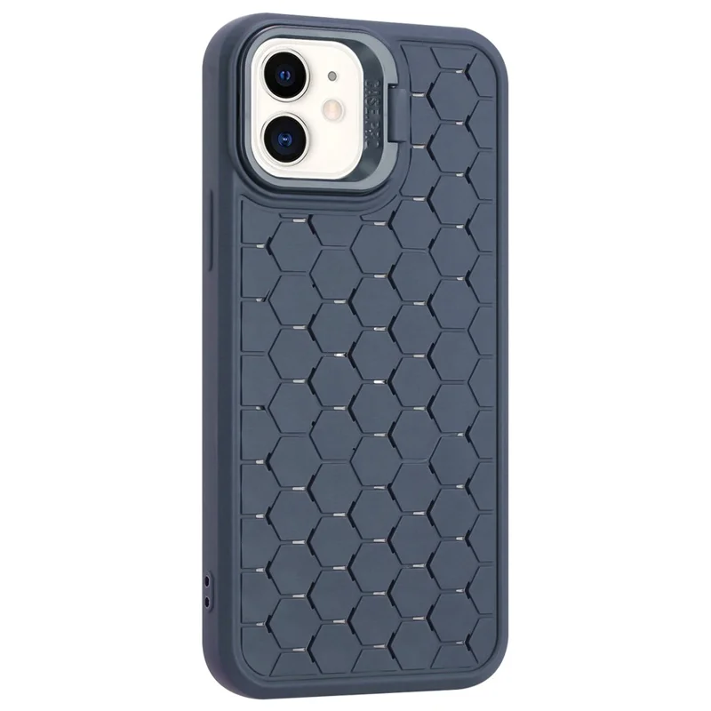 For iPhone 11 Case with Lens Frame Kickstand TPU Heat Dissipation Phone Cover - Dark Blue