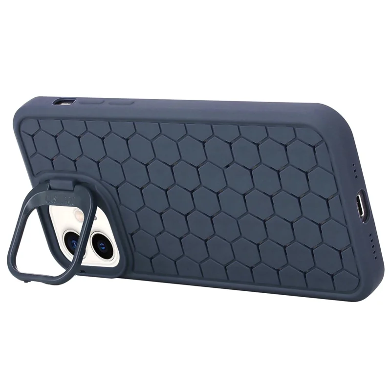 For iPhone 11 Case with Lens Frame Kickstand TPU Heat Dissipation Phone Cover - Dark Blue