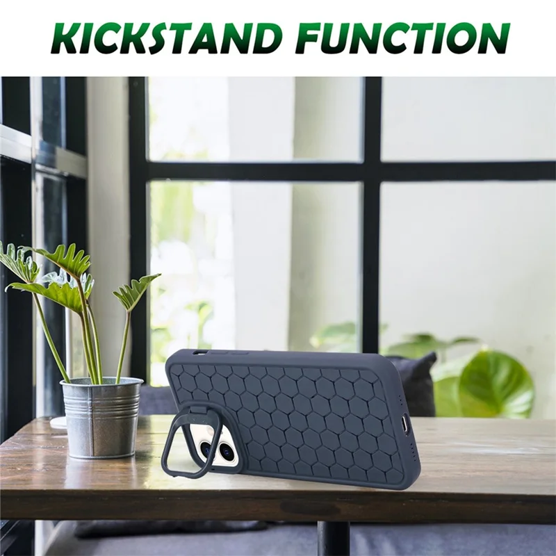 For iPhone 11 Case with Lens Frame Kickstand TPU Heat Dissipation Phone Cover - Dark Blue