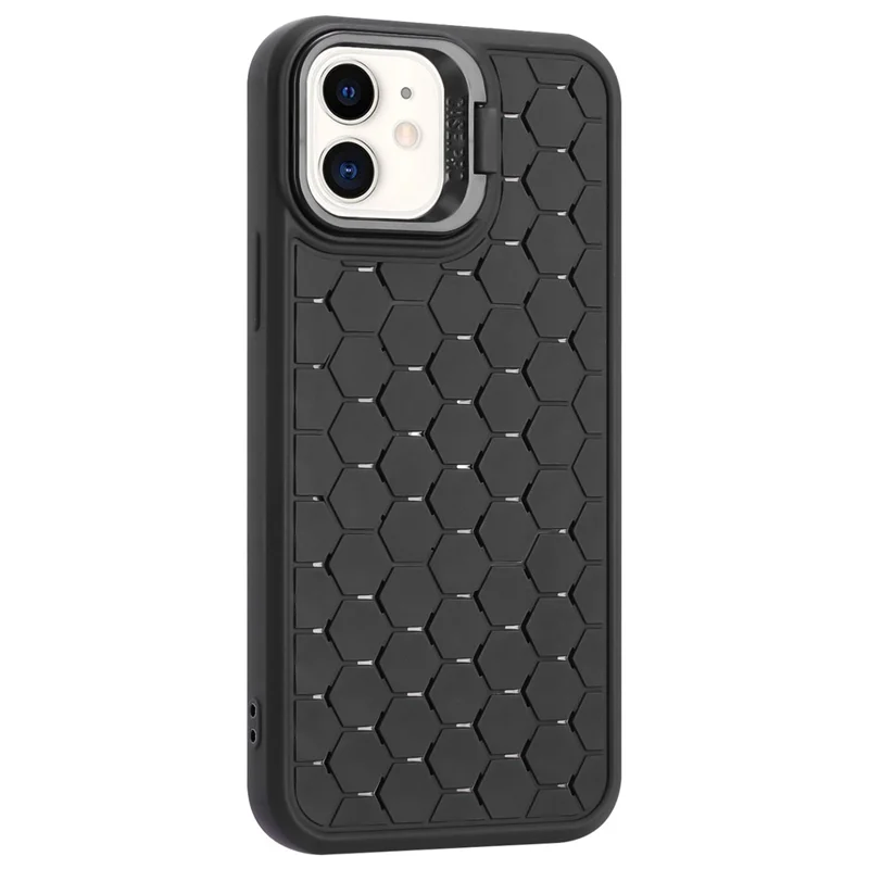 For iPhone 11 Case with Lens Frame Kickstand TPU Heat Dissipation Phone Cover - Black