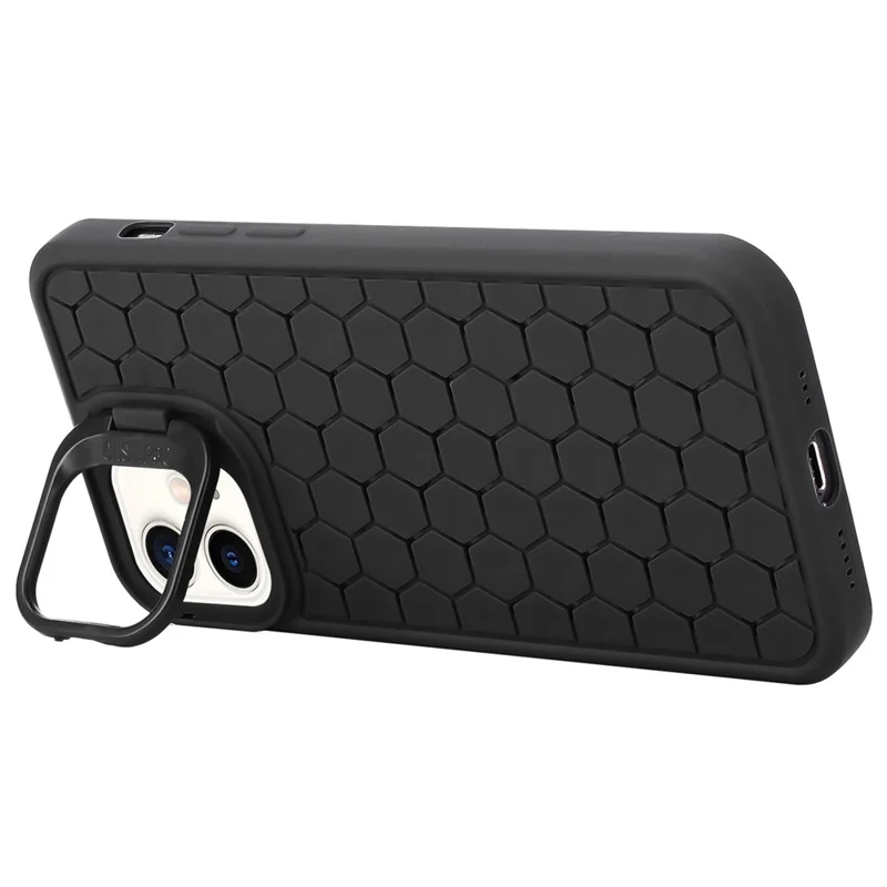For iPhone 11 Case with Lens Frame Kickstand TPU Heat Dissipation Phone Cover - Black
