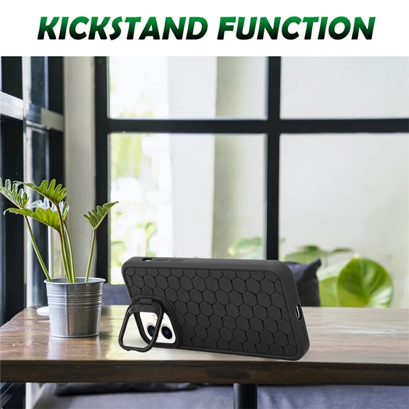 For iPhone 11 Case with Lens Frame Kickstand TPU Heat Dissipation Phone Cover - Black