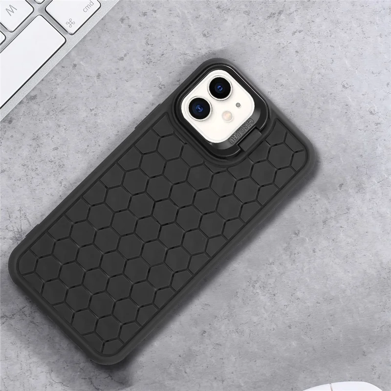 For iPhone 11 Case with Lens Frame Kickstand TPU Heat Dissipation Phone Cover - Black