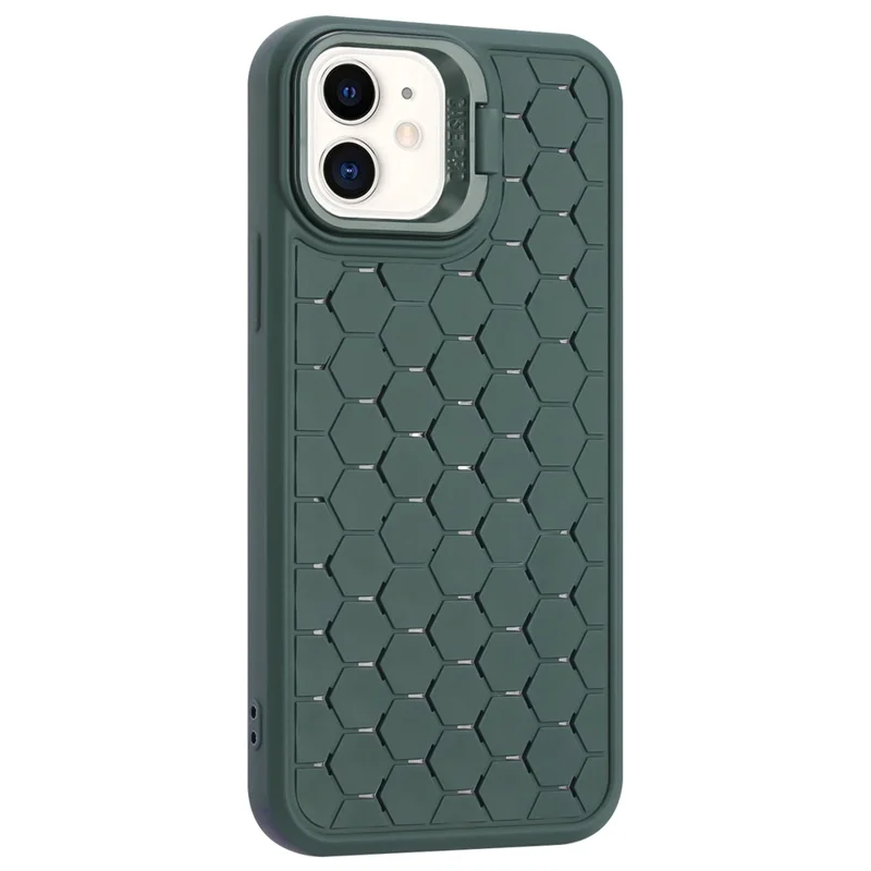 For iPhone 11 Case with Lens Frame Kickstand TPU Heat Dissipation Phone Cover - Army Green