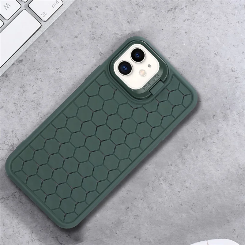 For iPhone 11 Case with Lens Frame Kickstand TPU Heat Dissipation Phone Cover - Army Green
