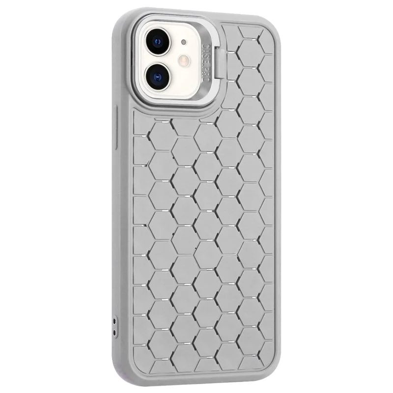 For iPhone 11 Case with Lens Frame Kickstand TPU Heat Dissipation Phone Cover - Grey