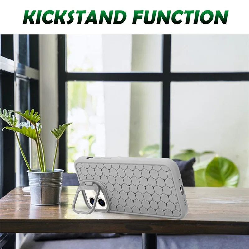 For iPhone 11 Case with Lens Frame Kickstand TPU Heat Dissipation Phone Cover - Grey