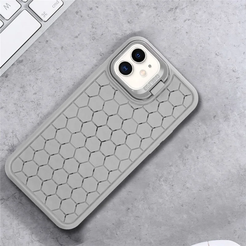For iPhone 11 Case with Lens Frame Kickstand TPU Heat Dissipation Phone Cover - Grey