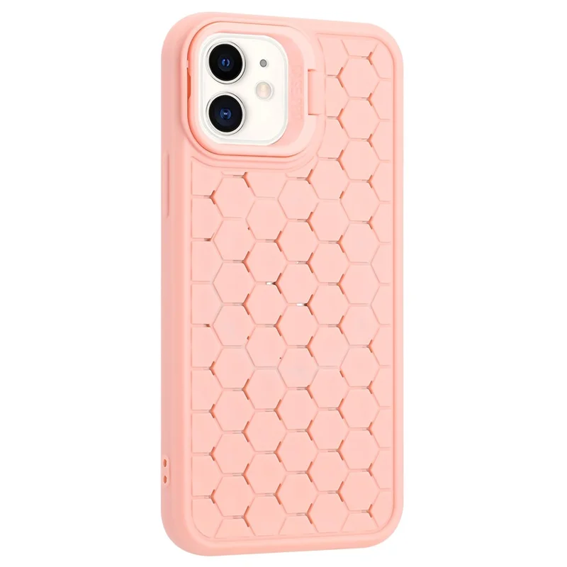 For iPhone 11 Case with Lens Frame Kickstand TPU Heat Dissipation Phone Cover - Pink