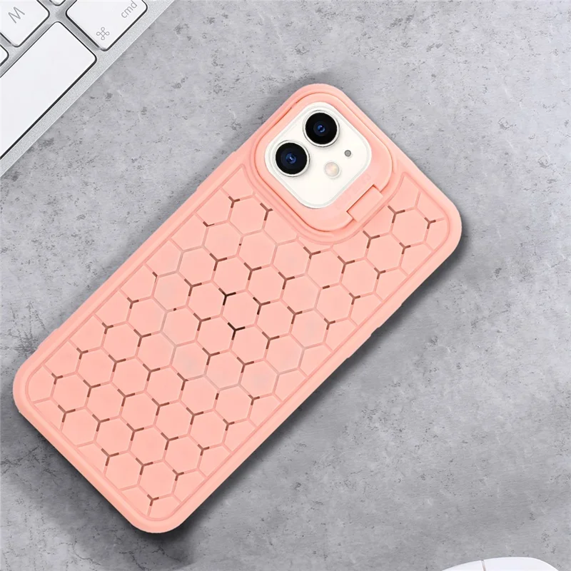 For iPhone 11 Case with Lens Frame Kickstand TPU Heat Dissipation Phone Cover - Pink