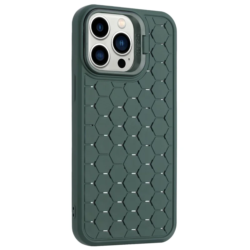 For iPhone 14 Pro Max Kickstand Case Heat Dissipation TPU Mobile Phone Cover - Army Green