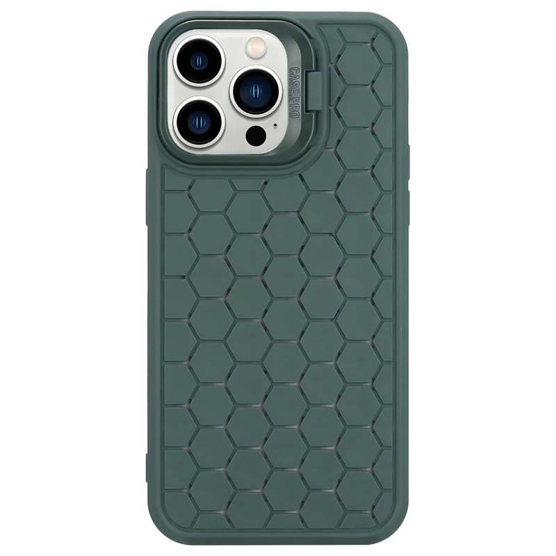 For iPhone 14 Pro Max Kickstand Case Heat Dissipation TPU Mobile Phone Cover - Army Green