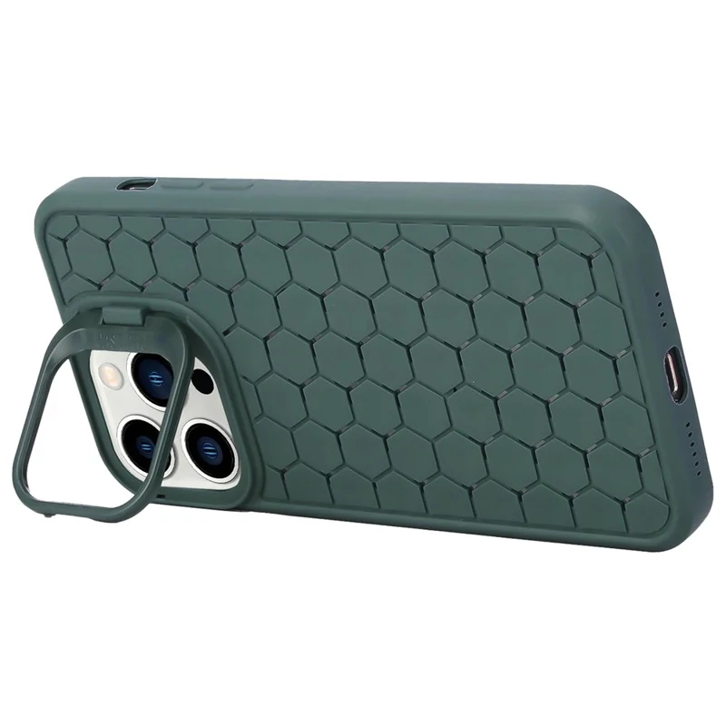 For iPhone 14 Pro Max Kickstand Case Heat Dissipation TPU Mobile Phone Cover - Army Green