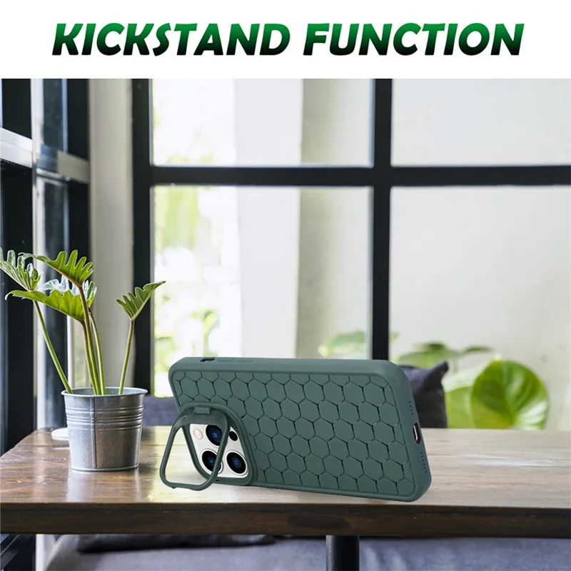 For iPhone 14 Pro Max Kickstand Case Heat Dissipation TPU Mobile Phone Cover - Army Green