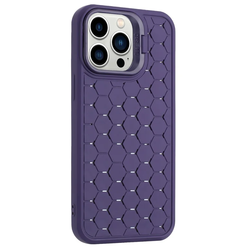 For iPhone 14 Pro Max Kickstand Case Heat Dissipation TPU Mobile Phone Cover - Purple