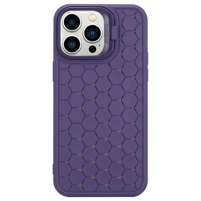 For iPhone 14 Pro Max Kickstand Case Heat Dissipation TPU Mobile Phone Cover - Purple