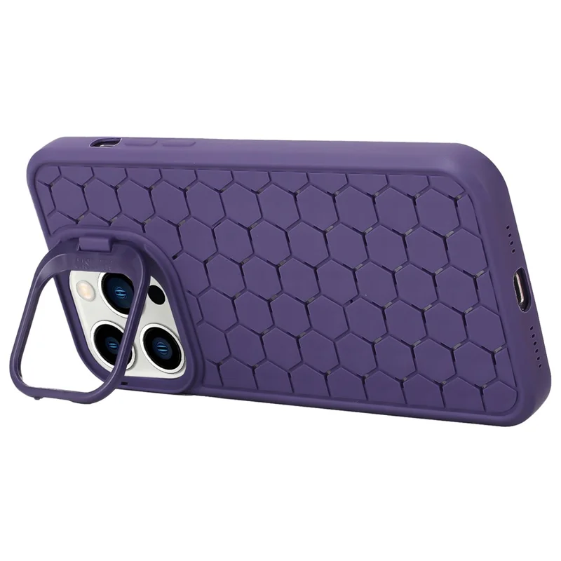 For iPhone 14 Pro Max Kickstand Case Heat Dissipation TPU Mobile Phone Cover - Purple