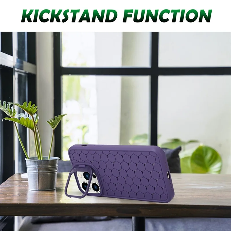 For iPhone 14 Pro Max Kickstand Case Heat Dissipation TPU Mobile Phone Cover - Purple