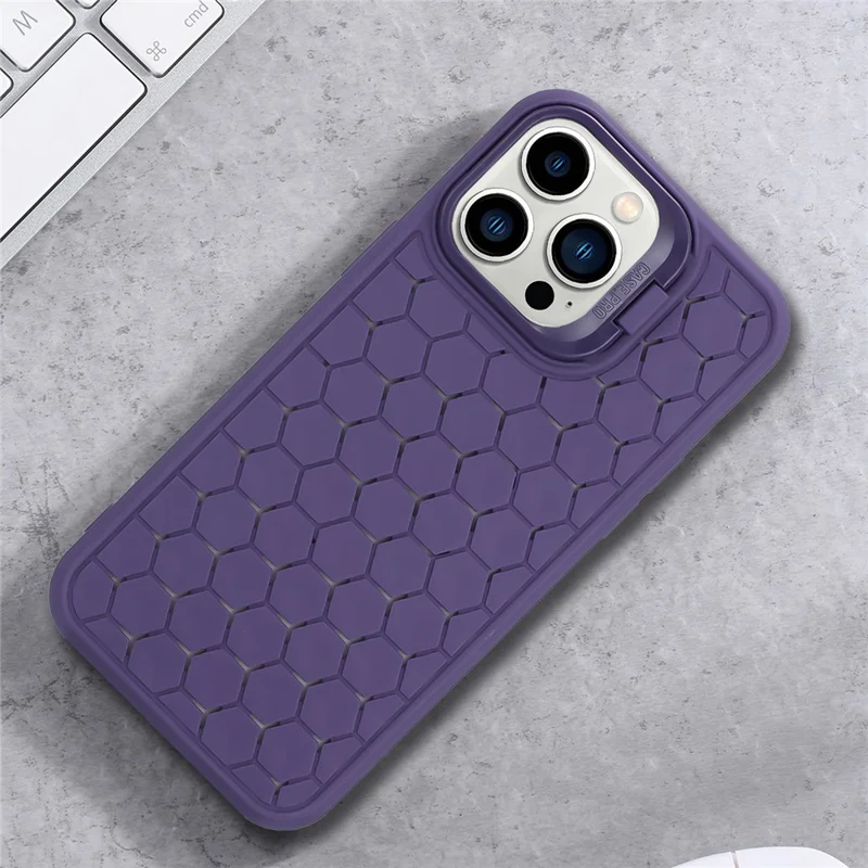 For iPhone 14 Pro Max Kickstand Case Heat Dissipation TPU Mobile Phone Cover - Purple