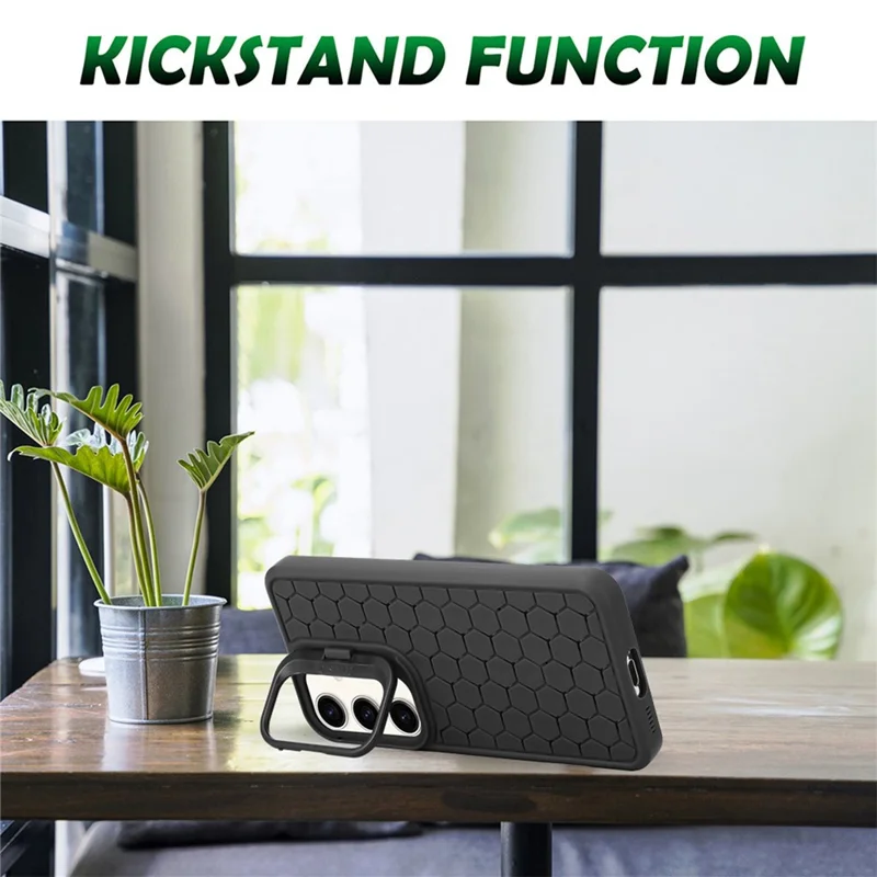 For Samsung Galaxy A15 4G / A15 5G Case Breathable Cooling TPU Phone Shell with Kickstand - Black