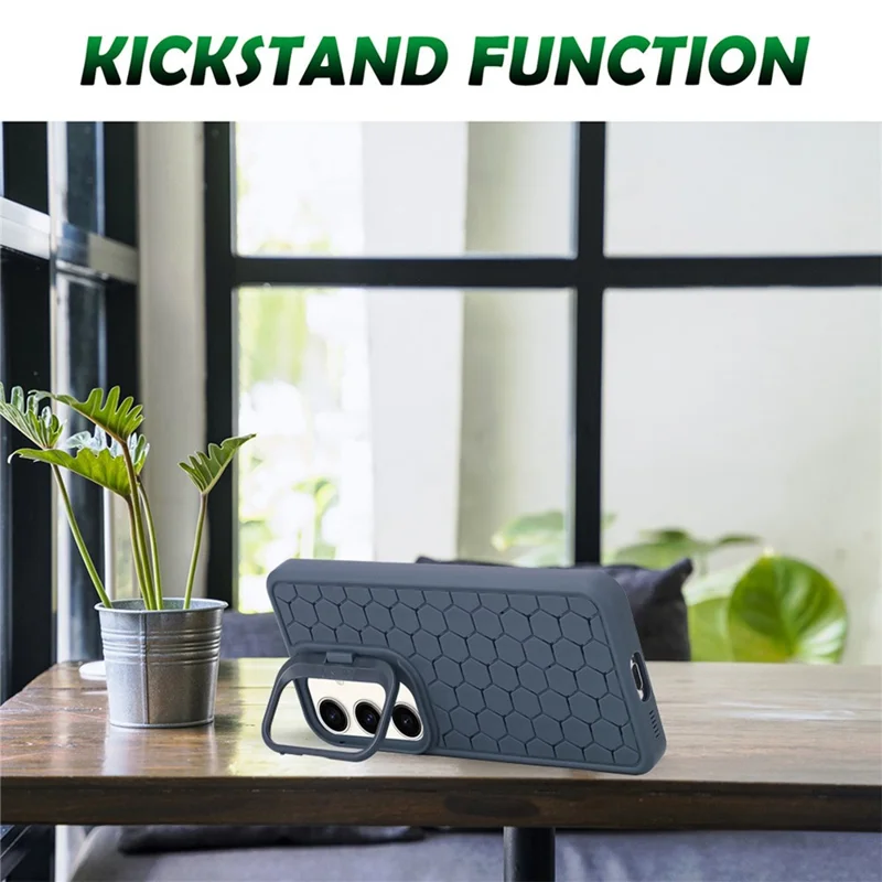 For Samsung Galaxy A15 4G / A15 5G Case Breathable Cooling TPU Phone Shell with Kickstand - Dark Blue