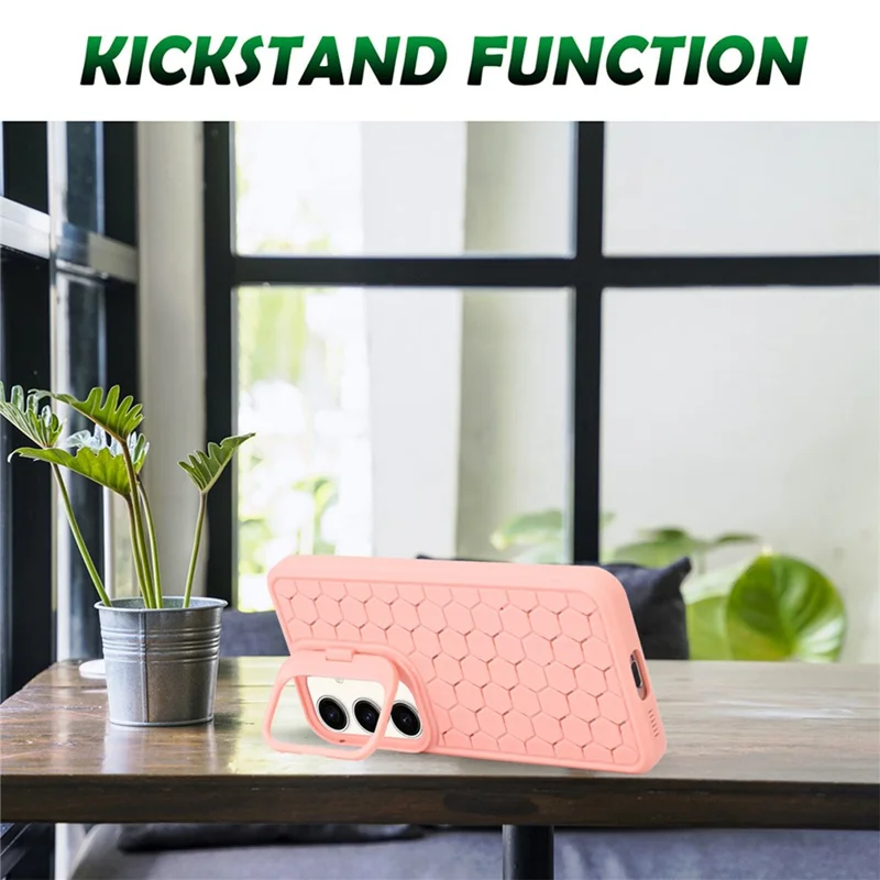 For Samsung Galaxy A15 4G / A15 5G Case Breathable Cooling TPU Phone Shell with Kickstand - Pink