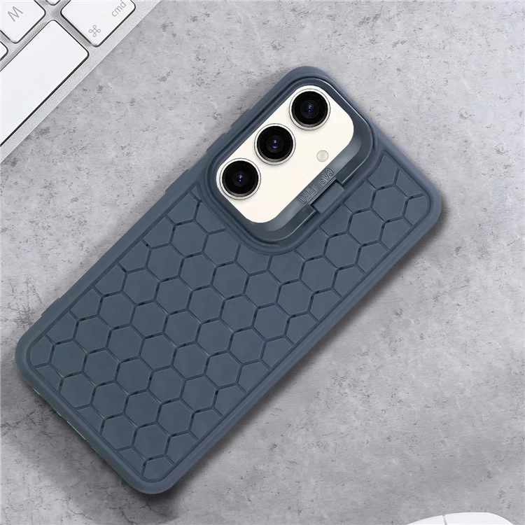 For Samsung Galaxy S23 FE Case Breathable Cooling TPU Phone Cover with Lens Kickstand - Dark Blue