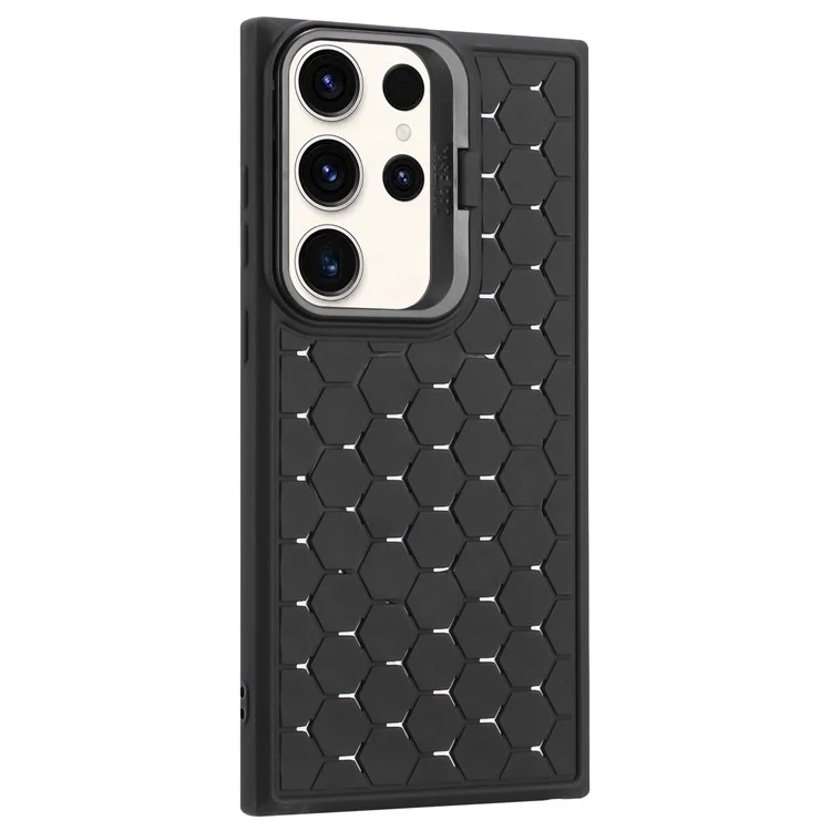 For Samsung Galaxy S23 Ultra Case Protective TPU Breathable Cooling Phone Cover with Kickstand - Black
