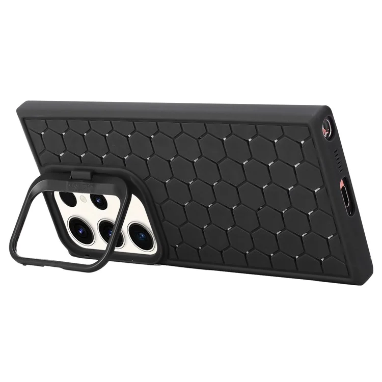 For Samsung Galaxy S23 Ultra Case Protective TPU Breathable Cooling Phone Cover with Kickstand - Black