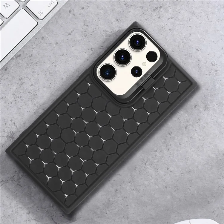 For Samsung Galaxy S23 Ultra Case Protective TPU Breathable Cooling Phone Cover with Kickstand - Black