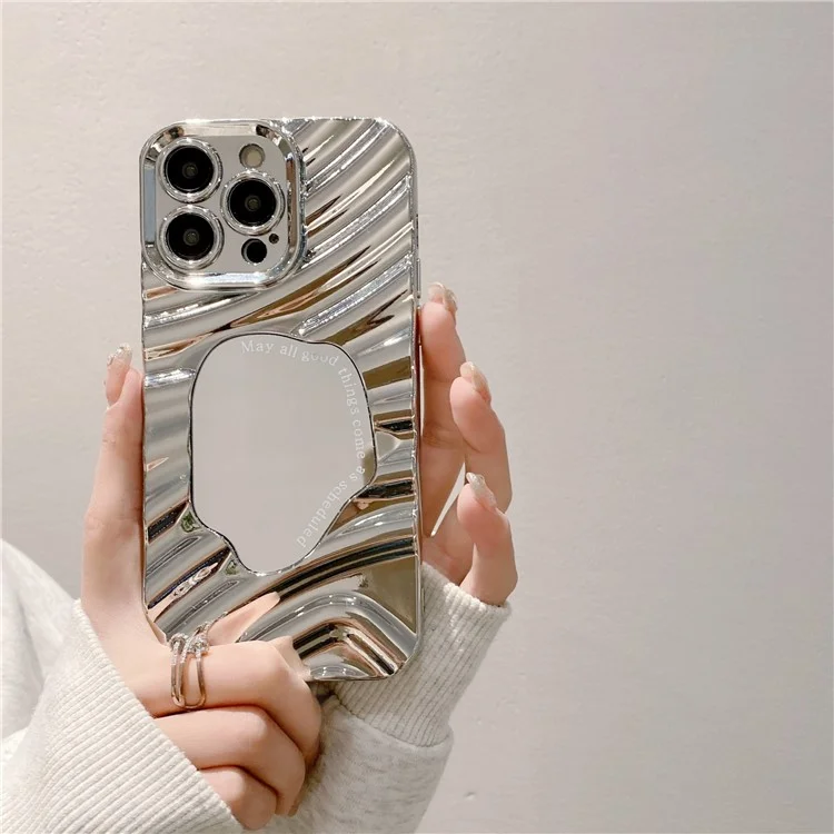 Pour iPhone 15 Pro Max Wavy Texture Electroplating TPU Case Acrylic Mirror Phone Cover