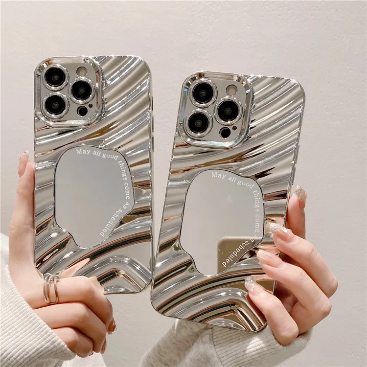 Pour iPhone 15 Pro Max Wavy Texture Electroplating TPU Case Acrylic Mirror Phone Cover