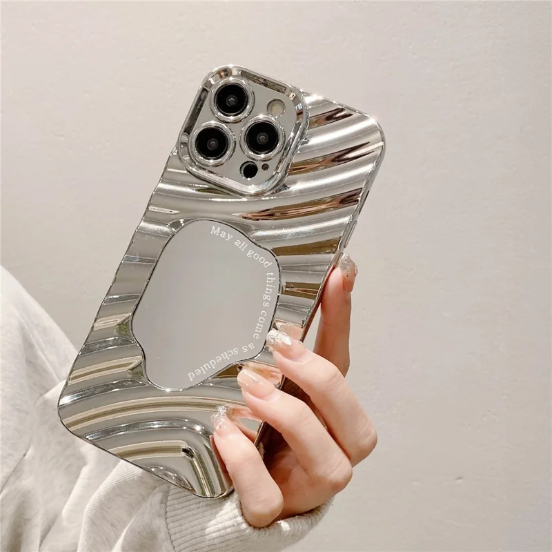 For iPhone 13 Pro Max 6.7 inch Cover Wavy Texture Electroplating TPU Phone Case with Acrylic Mirror