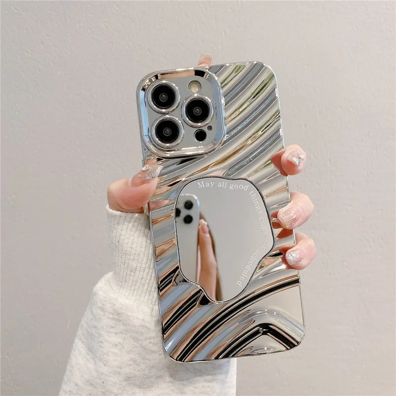 For iPhone 13 Pro Max 6.7 inch Cover Wavy Texture Electroplating TPU Phone Case with Acrylic Mirror